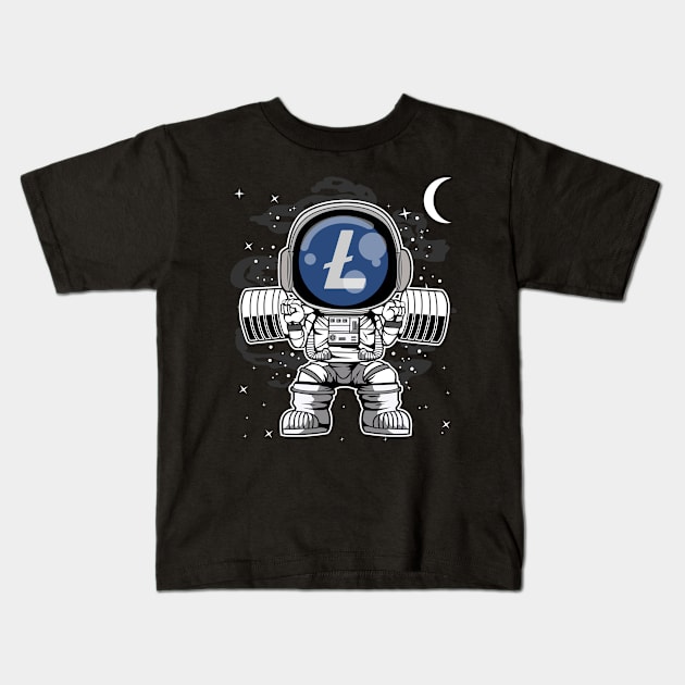 Astronaut Lifting Litecoin LTC Coin To The Moon Crypto Token Cryptocurrency Blockchain Wallet Birthday Gift For Men Women Kids Kids T-Shirt by Thingking About